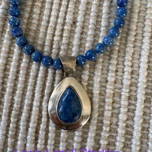Blue Lapis Lazuli 925  Silver Pendant Necklace Vintg SE. Native American